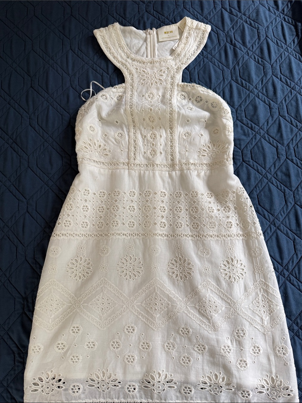 Maeve Ecru Eyelet Halter Dress